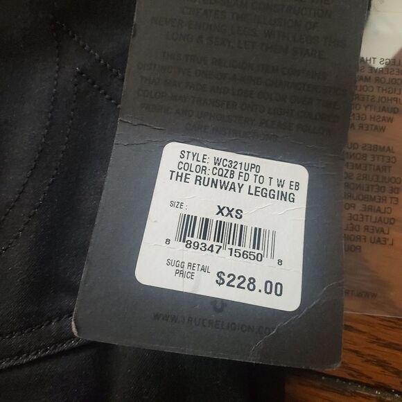 NWT true religion the runway black leggings sz XXS - Picture 3 of 6